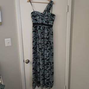 BCBG Max Azria Blue Pattern One Shoulder Gown Size 8